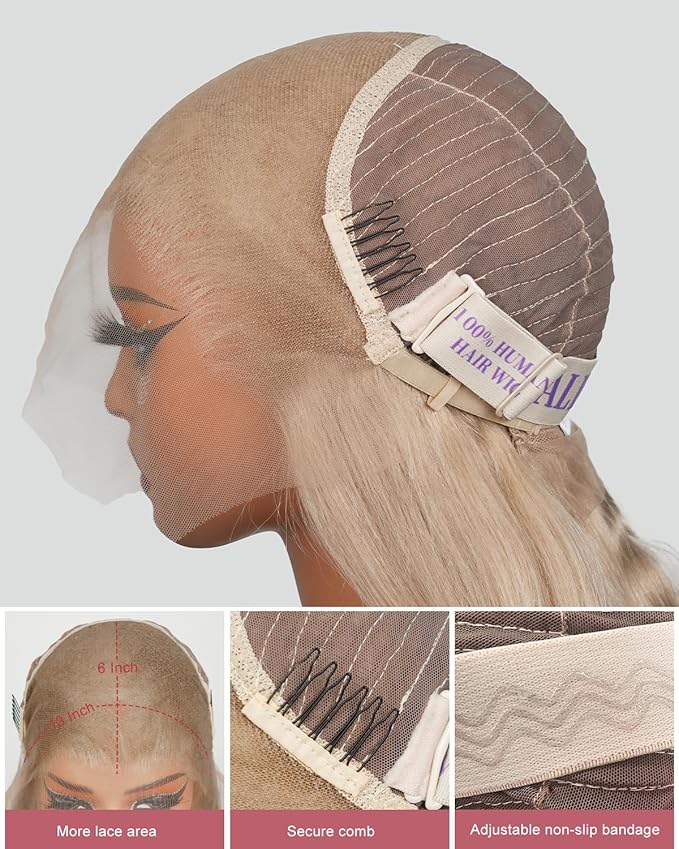 Alididi Ash Blonde Wig Human Hair 180% Density Milk Tea 13x6 Body Wave Hd Platinum Grey Balayage Lace Front Wig More Full And Thicker Pre Plucked Pre Cut Natural Hairline With Baby Hair 24 inch