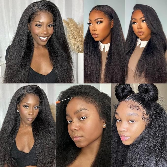 Yuksi Yaki Straight Human Hair Wig 13x6 Lace Front Wigs Human Hair Pre Plucked With Baby Hair 200% Density Kinky Straight Glueless Wigs Human Hair Pre Plucked (13x6 Yaki Straight Wig, 22 Inch)