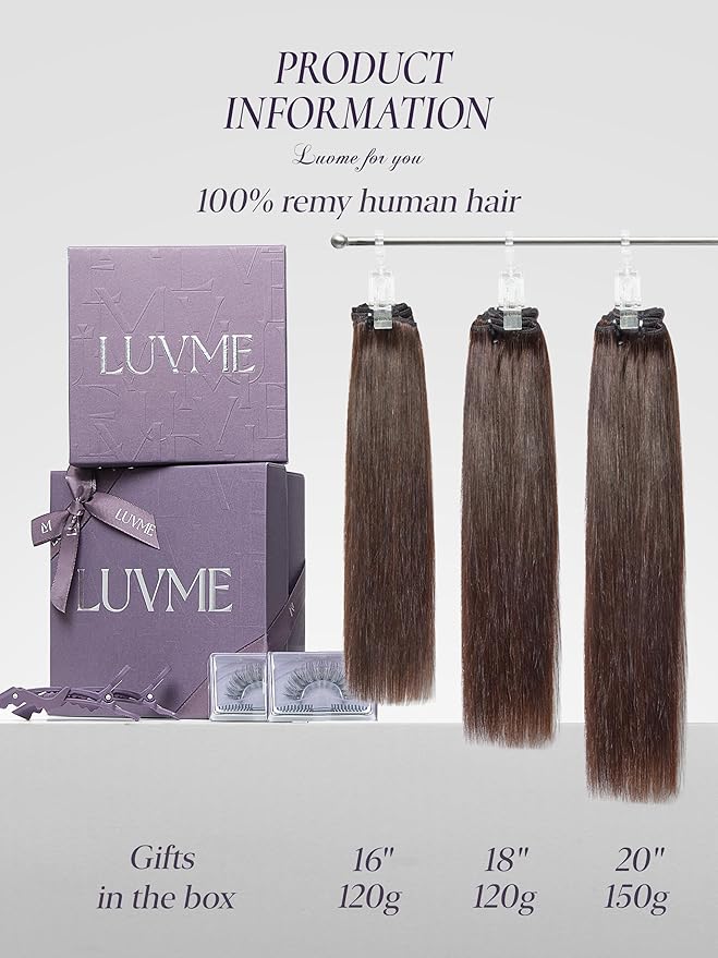 LUVME Handmade Weft Clip in Hair Extensions Human Hair 16 Inch 120g 7pcs Rich Mocha Brown Straight Seamless Natural Blend, Comfortable Grip Clips