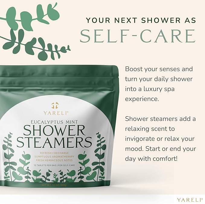 Yareli Shower Steamers for Sinus Relief, 12 Pack, Christmas Stocking Stuffers for Men & Women - Aromatherapy and Self Care - Eucalyptus Mint