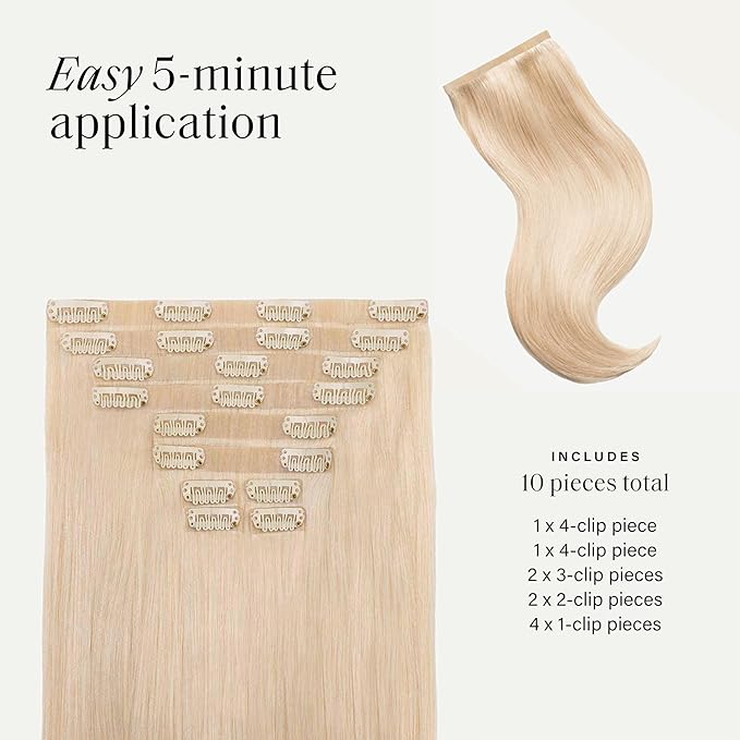 Luxy 100% Remy Human Hair - Seamless Clip-In Hair Extensions - Multi-Dimensional Color for Natural Blending, Adds Volume & Length 240 grams 24" Platinum Blonde Seamless