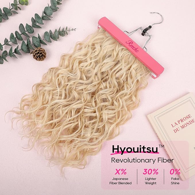REECHO Curly Hair Extensions, 4PCS 16 inch Clip in Hair Extensions Lace Weft Short Curly Hair Extensions Clip Ins Invisible Natural Hairpieces for Women, Light Blonde