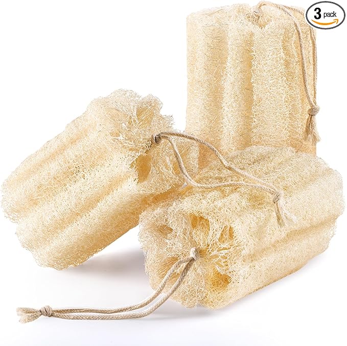 3PCS Egyptian Natural Loofah Exfoliating Body Scrubber, Natural Real Egyptian Loofah Sponge Bath & Shower Scrub exfoliating loofah for Women and Men, Luffa Sponges for Face, Back & Body
