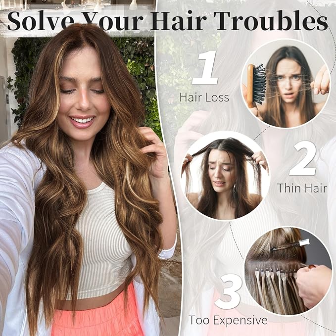 KooKaStyle Invisible Wire Hair Extensions with Transparent Headband Adjustable Size 4 Secure Clips Long Wavy Secret Wire Hairpiece 20 Inch Medium Brown to Caramel Blonde for Women