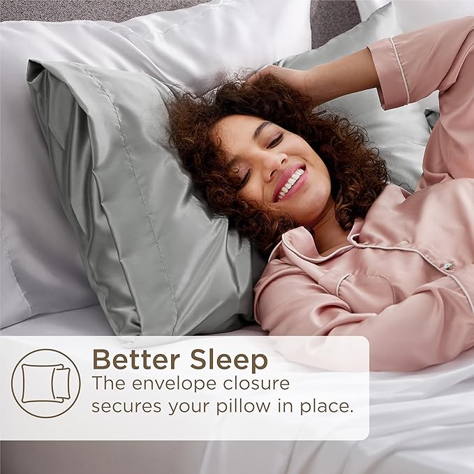 Bedsure Satin Pillowcase Standard Set of 4 - Silver Grey Silky Pillow Cases for Hair and Skin 20x26 Inches, Pillow Covers with Envelope Closure, Gifts for Women Men