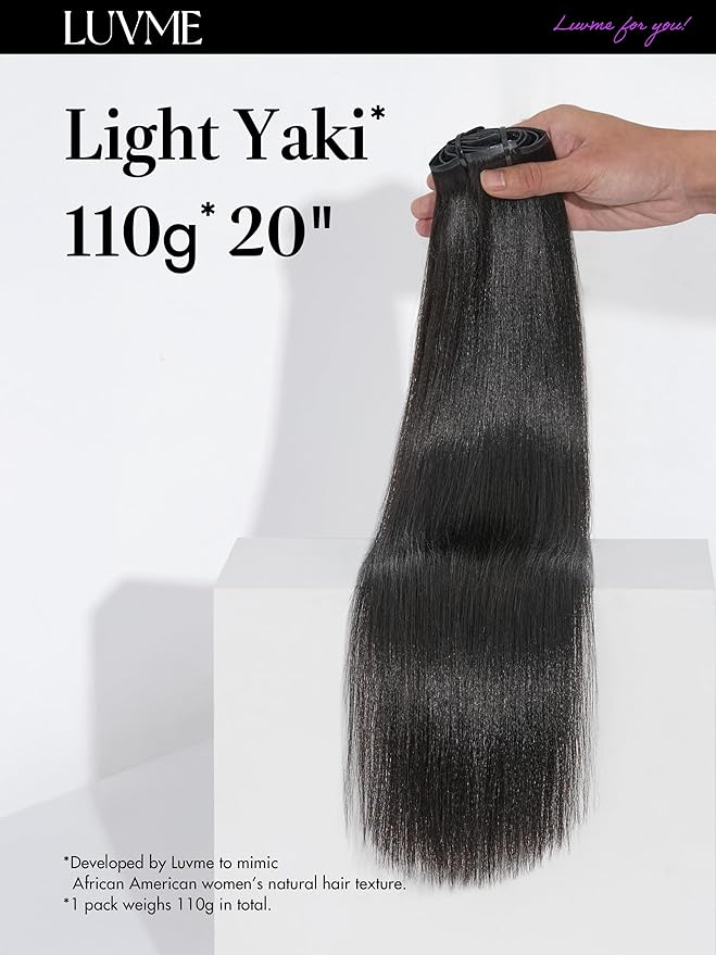 LUVME Yaki Straight Seamless 110g 7Pcs Clip in Hair Extensions Full Max with 18inch Natural Black 100% Real Soft Human Remy Human Hair Extensions