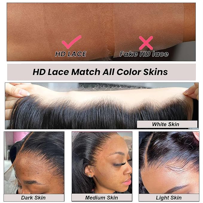 WOWANGEL 13x6 HD Lace Front Wigs Human Hair Body Wave Pre Plucked SKINLIKE 0.1mm Extremely Thin Real HD Lace Front Wigs 250% Density Glueless Human Hair Wigs for Women 20 Inch