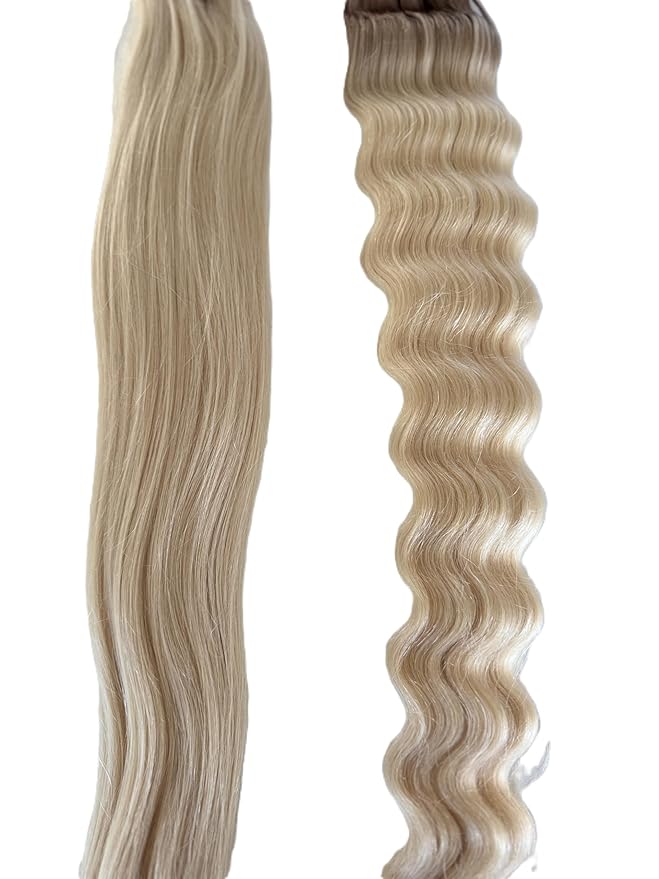 EnvieMe Luxury Hair Extensions Remy Cuticle Intact Double Drawn Real Human Hair Deep Wave Curl, Seamless-Invisible Clip-In Hair Extentsons #1001 Light Blonde 110g 20 inch 8 pcs