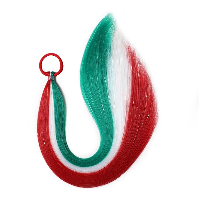 Crazy Hair Day Accessories for Women 20 inch Colored Hair Extensions for Braids Festival Red White Green Ponytail Extension