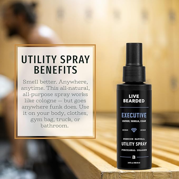 Live Bearded Utility Spray - All Purpose Cologne with Natural Fragrance - Made in the USA - 3.4 fl oz Bottle | Executive Scent - Cedar, Vanilla