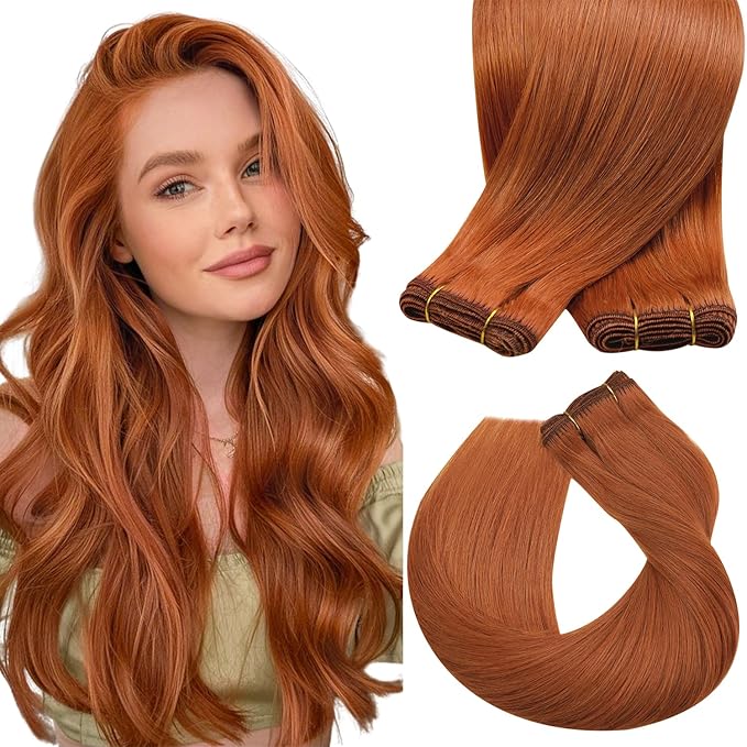 Sunny Hair Sew in Hair Extensions Real Human Hair 16inch Weft Extensions Copper Brown for Women 100g