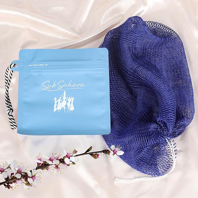 SubSahara African Exfoliating Net Sponge Authentic - 2 Pieces Scrubber for All Skin Types, Ideal for Face & Body Daily Use, Durable, Travel Portable (Blue & Pink)