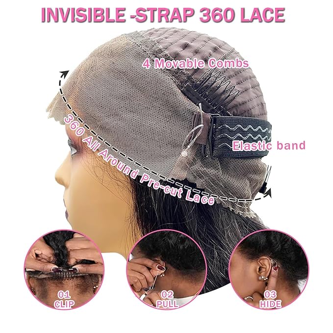 Aicrelery Hidden Strap 360 Lace Front Wigs Human Hair Body Wave Wig Invisible Strap Pre Plucked with Baby Hair Bleached Konts HD Lace Frontal Wig with Drawstring Natural Hairline 360 Wigs 22 inch