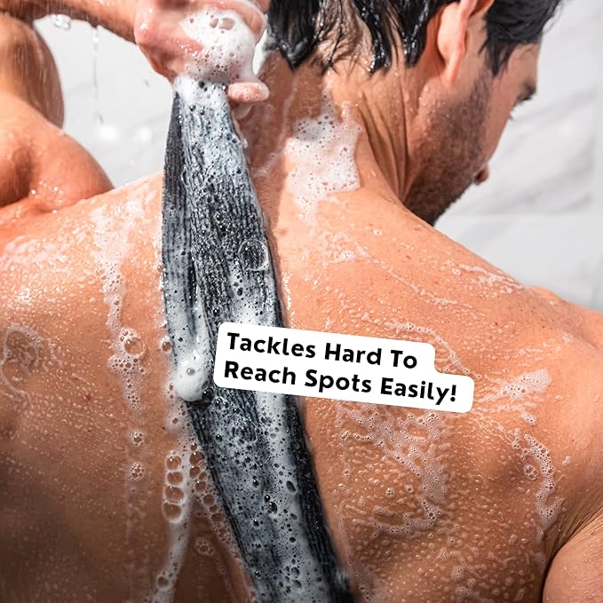Extra Rough Exfoliating Washcloth - Extreme Body & Back Scrubber for Shower, Extra Long, Hygienic Exfoliator Wash Cloth, Men Or Women, 2 Count Pack, 1 Black & 1 Grey Color, Bye Bye Loofah