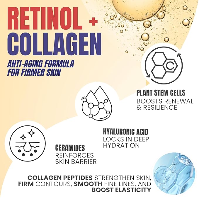Alozera Retinol Collagen Body Lotion (2-Pack) & Hyaluronic Acid Serum with Stem Cells – Firming, Hydrating & Anti-Aging Skincare for Face, Neck & Body, Lightweight, Fragrance-Free, Made in USA