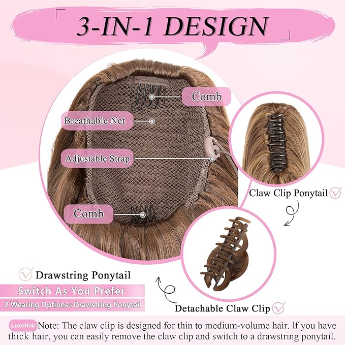 Ponytail Extension, 24" Long Straight Claw Clip Ponytail Extension clip on ponytails hair clip Hair claw clip Fake Ponytail Hairpieces for Women - Black