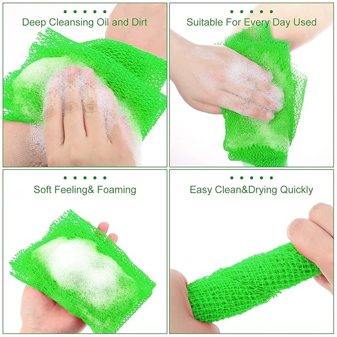 Geiserailie African Net Sponge Long Bathing Net Shower Body Scrubber Back Scrubber Skin Smoother Bathing Sponge for Daily Use or Stocking Stuffer(Green)