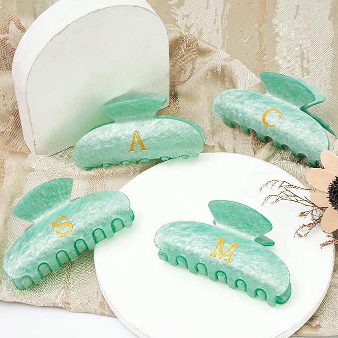 Personalized Cute Hair Clips Initial Claw for Girl Girlfriend Wife Teacher Mom Her 16th 17th 18th Birthday Gifts - Green,H