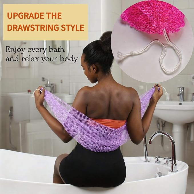 African Net Sponge Authentic, Loofah Exfoliating Body Scrubber Bath Sponge, African Exfoliating Net Sponge Back Scrubber Washcloth for Shower, Body Care Bathing Accessories (Rose Red)