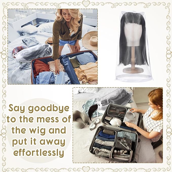 Loopeer 6 Pcs Wig Storage Bags Adjustable Wig Bag with Drawstring Portable Travel Organizer for keep from Dirt Dust(White)