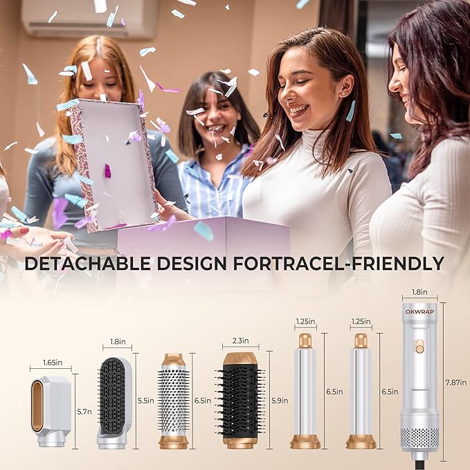 6 in 1 Blow Dryer Brush, Upgrade Hair Dryer Brush Set Negative Ion Air Styler Curling Wrap Air Curler, Hot Air Brush Curling Iron Hair Styling Tools As A Gift for Straight/Curl/Dry/Smooth