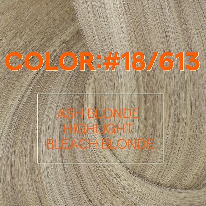 Full Shine Hair Weft Extensions Real Human Hair Remy Straight Weave Hair Bundles Sew In Human Hair Extensions Color 18 Ash Blonde Highlighted 613 Bleach Blonde Human Hair Weft 105G 16 Inch