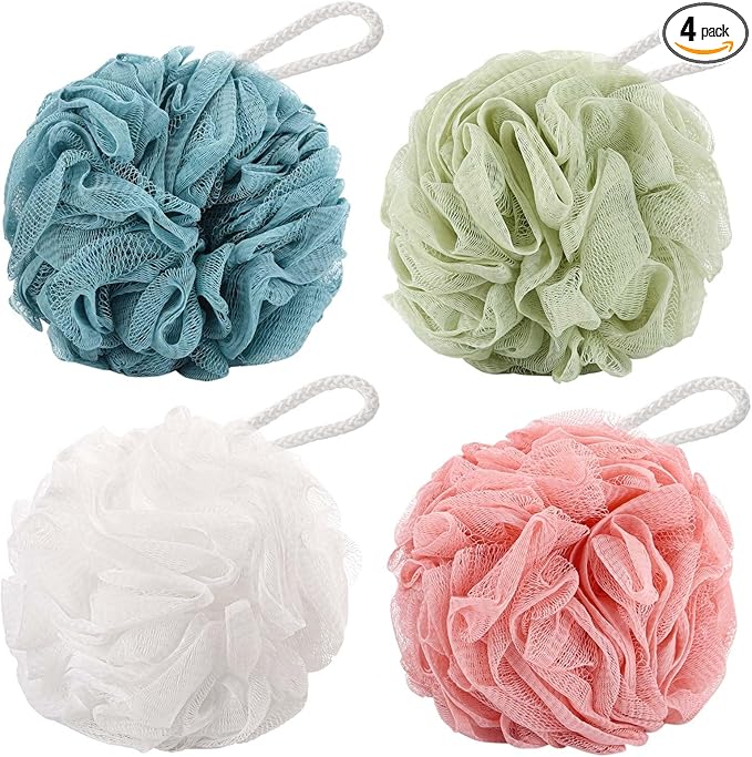BTYMS 4 Pcs Loofah Sponge 60g/pc Mesh Pouf Bathing Sponges Bath Scrunchies Shower Puff