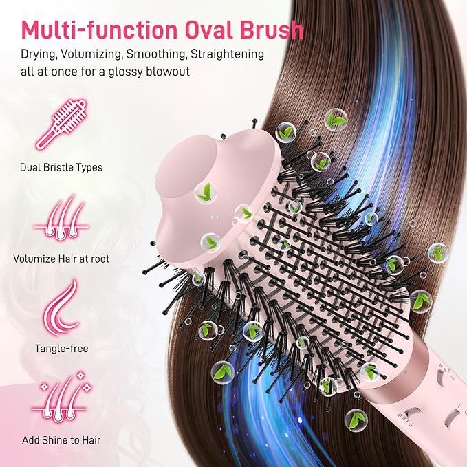 Dual Voltage Hot Air Styler Wrap - 5 in 1 Hair Dryer Brush with Fast Drying Blow Dryer, Styling, Straightening & Volumizing with Travel Bag (100V–240V) Gift for Women