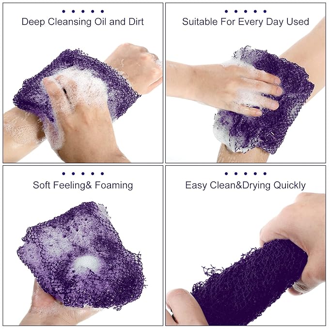 Geiserailie African Net Sponge Long Bathing Net Shower Body Scrubber Back Scrubber Skin Smoother Bathing Sponge for Daily Use or Stocking Stuffer(Purple)
