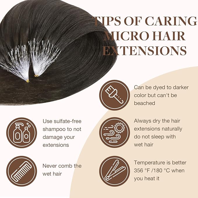 GOO GOO Micro Link Tip Hair Extensions Real Human Hair, 22inch 50g 50S, Cold Fusion Micro Link Tip Hair Extensions, Invisible Remy, 1C Mocha Brown