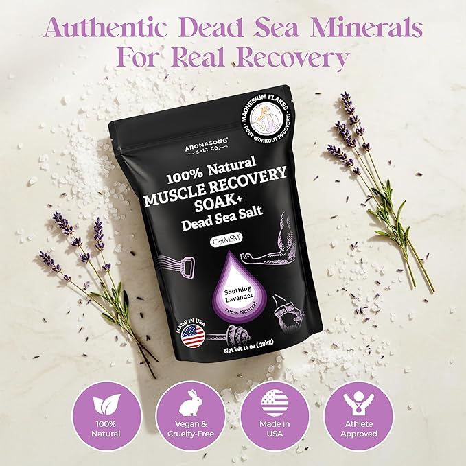 Aromasong Muscle Recovery Bath Soak for Muscle | Sore Muscle Soak with Dead Sea Salt, OptiMSM, Magnesium Flakes & Essential Oils | 3 Lb. - Made in USA.