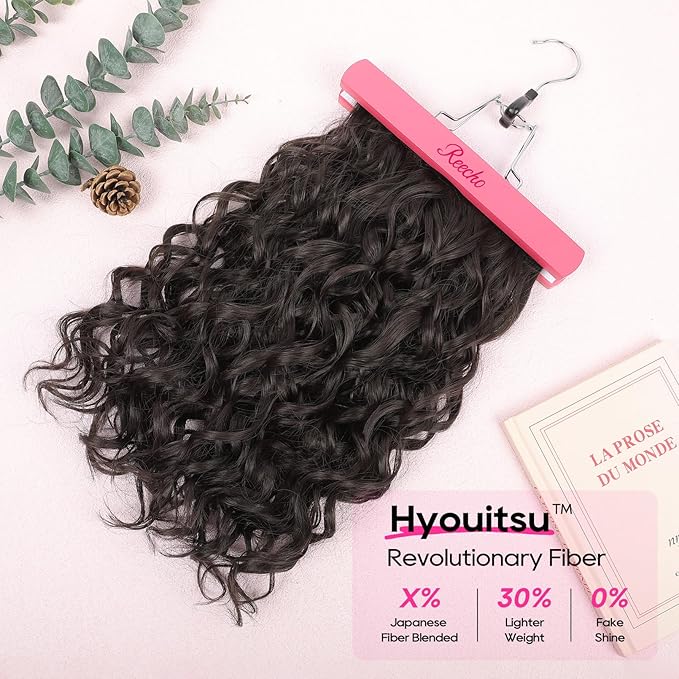 REECHO Curly Hair Extensions, 4PCS 16 inch Clip in Hair Extensions Lace Weft Short Curly Hair Extension Clip Ins Invisible Natural Hairpieces for Women, Natural Black Brown