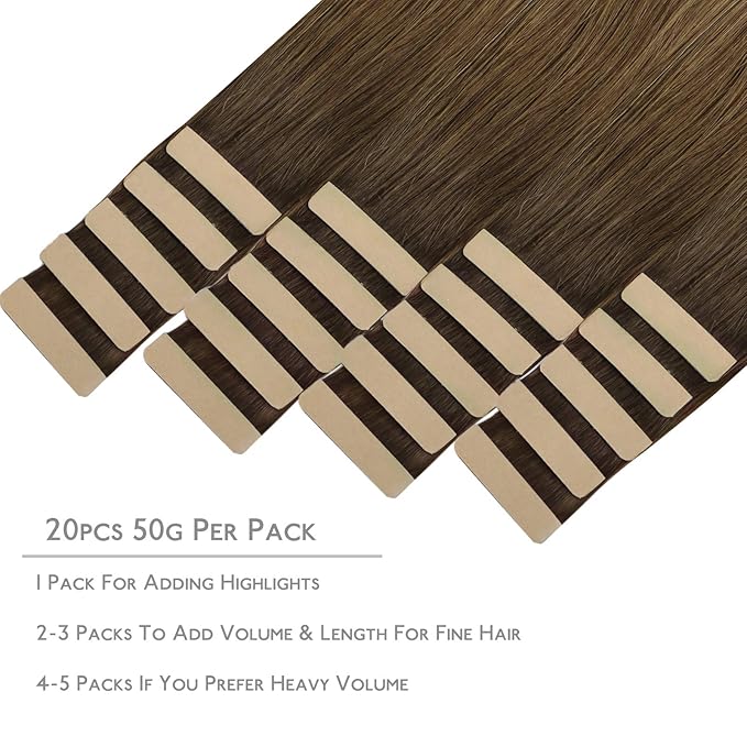 WENNALIFE Tape in Hair Extensions Human Hair, 20pcs 14 inch 50g Ombre Walnut Brown to Ash Brown and Bleach Blonde Remy Tape Hair Extensions Real Human Hair Tape Extensions Coloured Hair Extensions