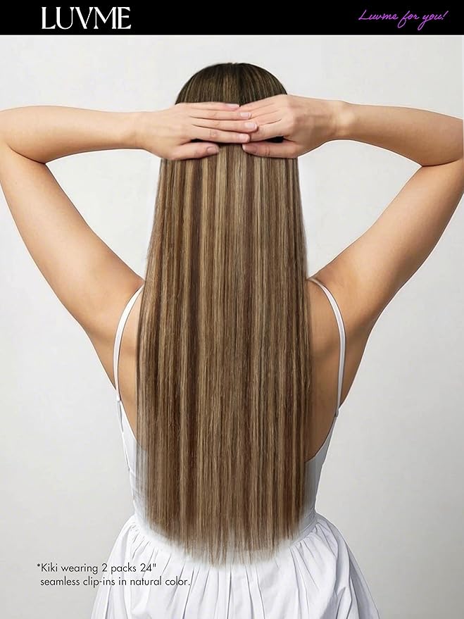LUVME Straight Seamless 110g 7Pcs Clip in Hair Extensions Full Max with 22 inch Remy Human Hair Extensions, Highlight Color 100% Real Soft Human Hair