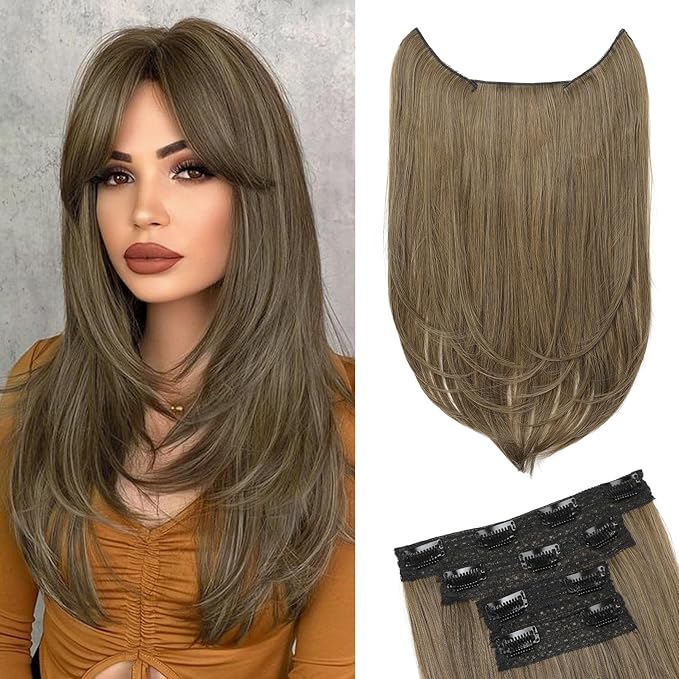 Hair Extensions, 4PCS 18" Clip in Hair Extensions Layered Cut Natural Lightweight Hairpieces with Thinner Softer Invisible Weft for Women - Ash Brown