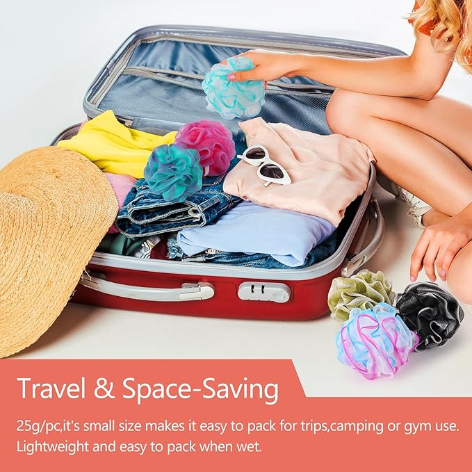 12Pcs Mini Loofah Travel Size Bath Sponge 25g/pc Shower Puff Mesh Pouf Exfoliating Bath Scrunchies - Multi Color