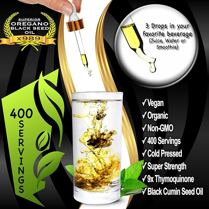 Oil Of Oregano With Black Seed Oil - 400 Servings, 2 in 1 Wild Oregano Oil with Black Seed Oil Drops, Organic Supplement, Alternative to Oregano and Black Seed oil Gel Capsules, Non-GMO, Vegan