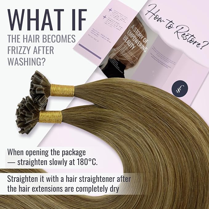Fshine K Tip Real Human Hair Extensions 18 Inch Fusion, Dark Brown to Caramel Blonde & Chocolate Brown Balayage, Keratin Bondings, Remy Hair, 50g/50s