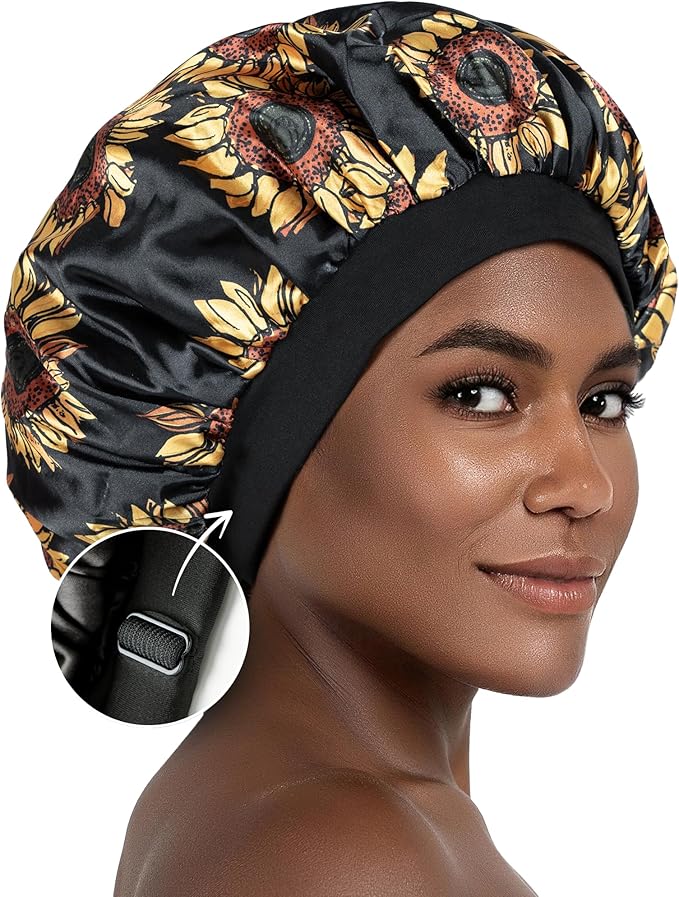 CAPLORD Double Sided Satin Bonnet for Sleeping - Adjustable Silk Sleep Cap for Women and Men