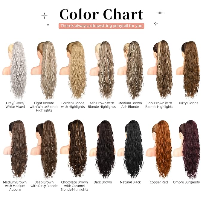 FLUFYMOOZ Ponytail Extension, 26 Inch Drawstring Ponytail Hair Extensions for Women， Long Curly Wavy Ponytail Natural Synthetic Hairpiece for Women (26“ Golden Blonde with Highlights)