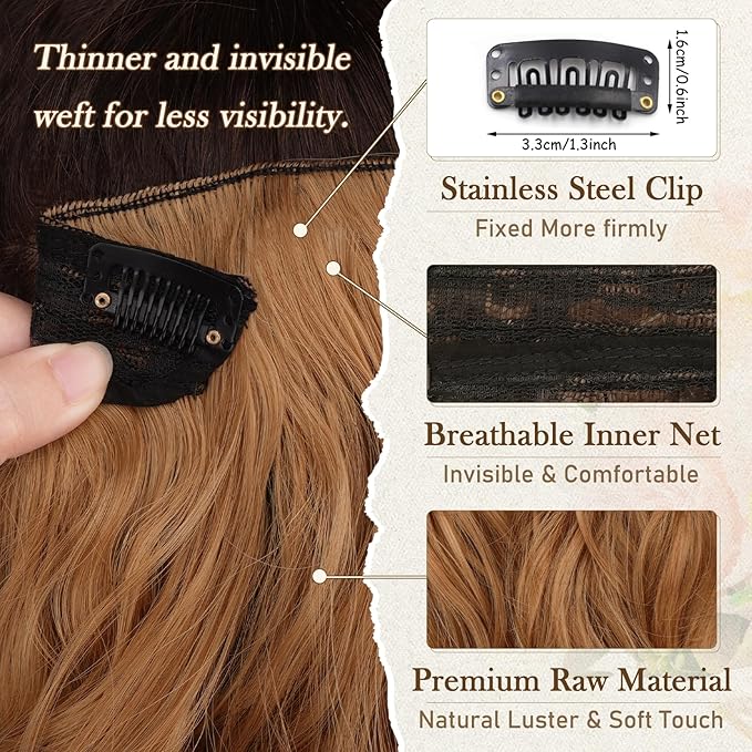 BARSDAR Short Wavy Clip in Hair Extensions - 12 Inch Ginger Clip in Hair Extensions for Women - 6PCs Thick Soft Synthetic Clip in Hairpieces Hair Extensions Daily - Medium Reddish Blonde