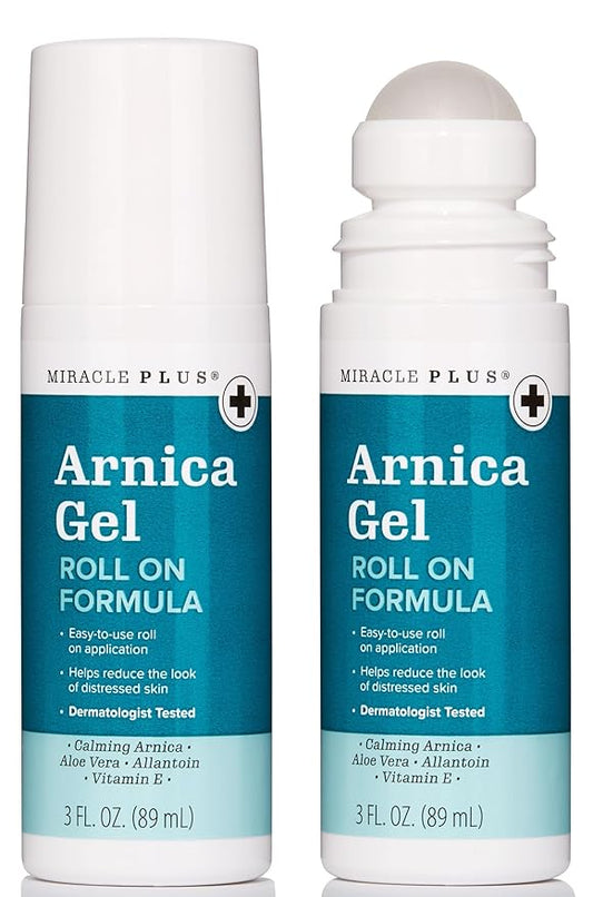 Miracle Plus Natural Arnica Bruise Body Gel Roll On Applicator | Arnica Montana Lotion For Thin Skin Bruising And Swelling After Surgery | Vitamin K Cream | Skin Care Ointment For Bruises, 2-Pack