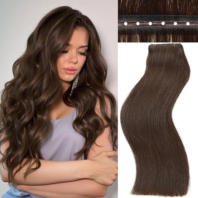 Twin Tab Butterfly Genius Weft Human Hair Extensions Latest Double Invisible Real 100% Remy Human Hair Weft with Micro Bead Simulated Scalp Hair Extensions 100g 7ps 18 Inch Brown