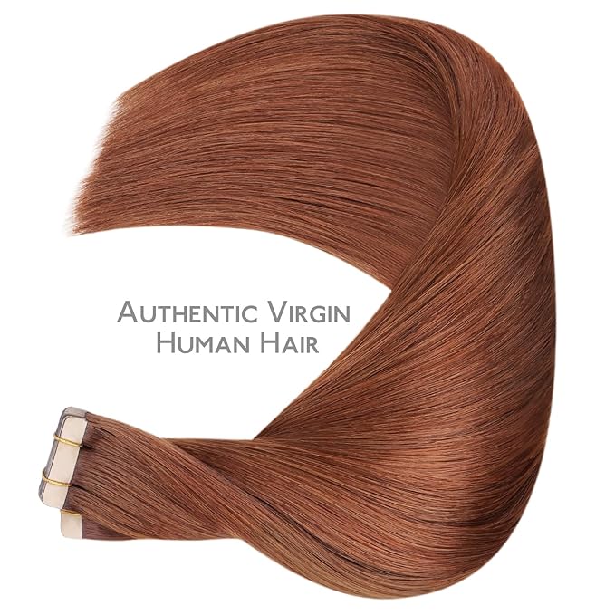 WENNALIFE Tape in Hair Extensions Human Hair, 40pcs 100g 18 inch Dark Auburn Copper Hair Extensions Real Human Hair Straight Tape in Extensions Invisible Human Hair Extensions Reusable Real Hair Exten