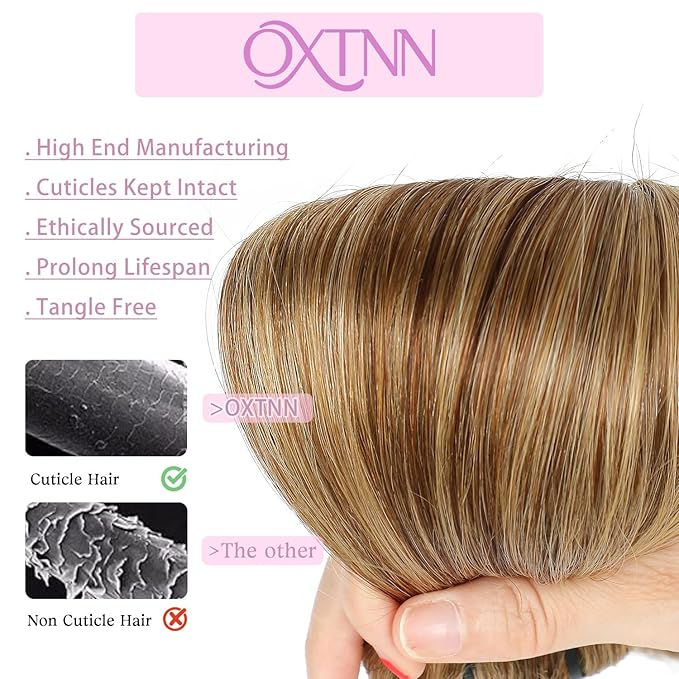 Clip in Hair Extensions Real Human Hair Chocolate Brown to Caramel Blonde 22 inch 7pcs 100g/Pack, Human Hair Clip in Extensions, Salon-Grade Quality, Easy Comfort Wear for Women (#P4/27, 22 inch)