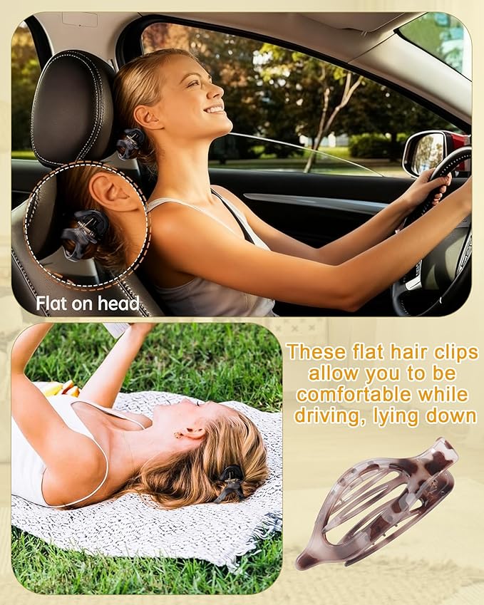 6 PCS French Flat Hair Clips for Women 2 Styles Large Matte Flat Claw Clips Strong Hold No-Slip Duckbill Hair Barrettes for Lying Down, Driving,Yoga(Leopard)