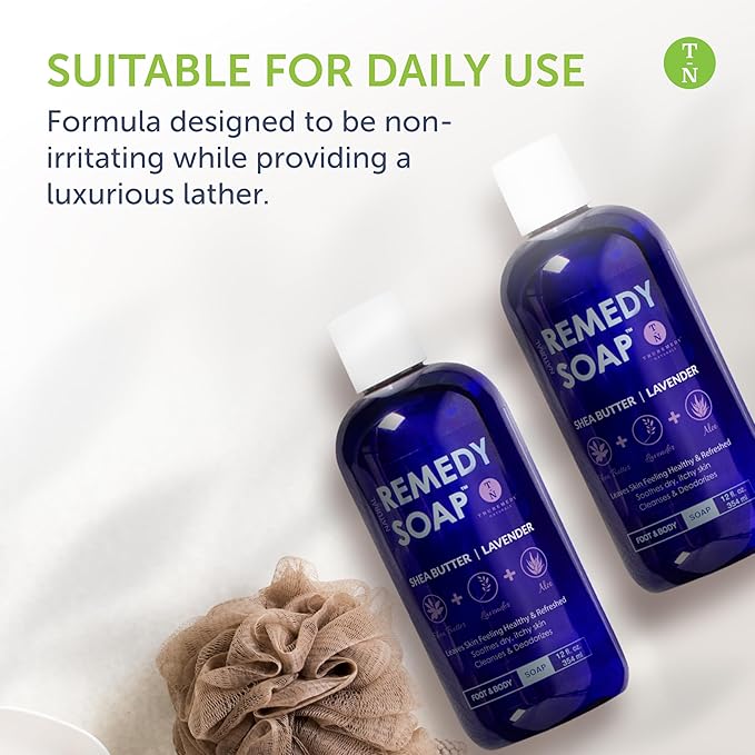 Truremedy Naturals Body Wash 2-pack (12 oz Each) Natural Antifungal Shower Gels - Tea Tree & Peppermint and Lavender