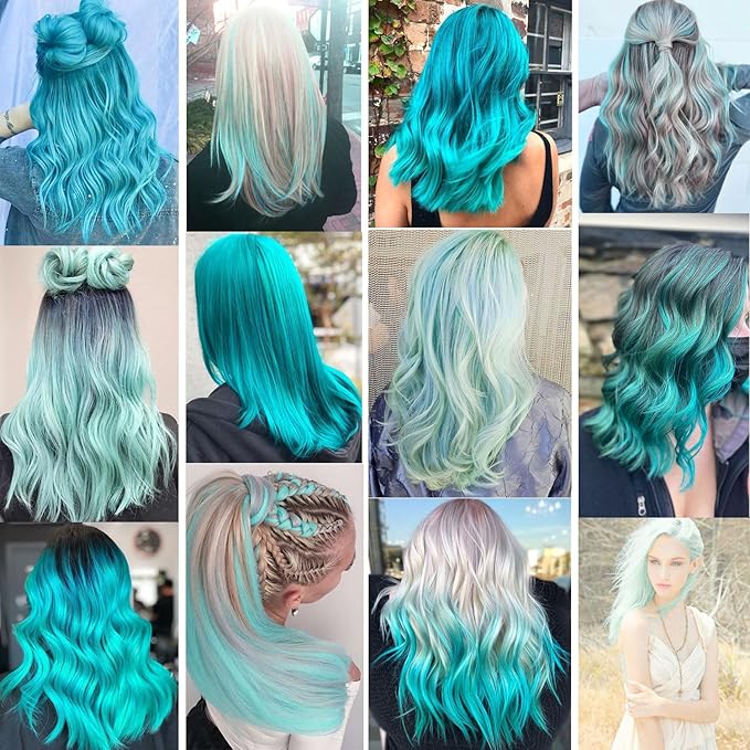 10PCS 21''Colorful Party Highlights Clip in Teal and Light green Hair Extensions Multicolor Straight Synthetic Hairpieces for Women Girls (Teal,Light green)