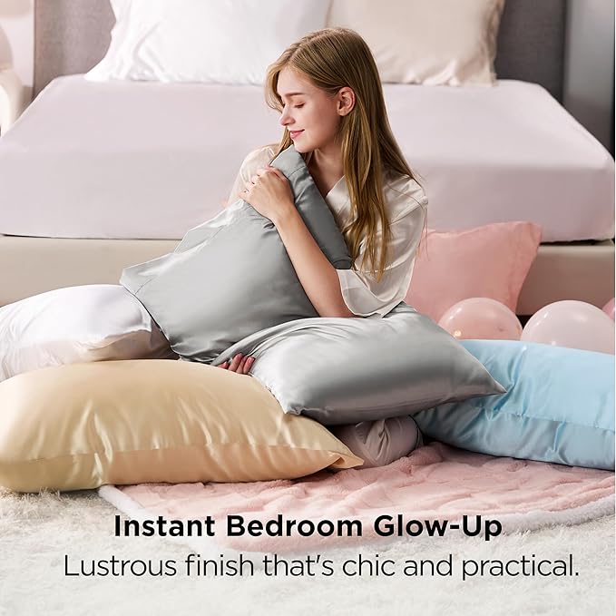 Bedsure Satin Pillowcases, Similar to Silk Pillow Cases Queen Size Set of 2, Pillow Case for Sleeping Women with Envelope Closure, Gifts for Women Men, Dusty Rose, 20x30 Inches, 2pcs