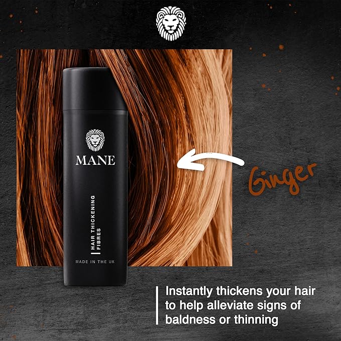 Mane Hair Fibers for Thinning Hair for Women & Men, Hair Thickener, Sprinkle-On Hair Building Fibers, Hair Illusion Hair Fibers Conceal Hair Loss & Bald Spot, Easy Apply, Long Lasting - Ginger